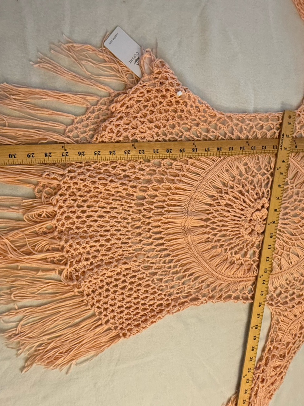 Cupshe Peach Crochet Fringe Swimsuit festival coverup - Picture 6 of 8